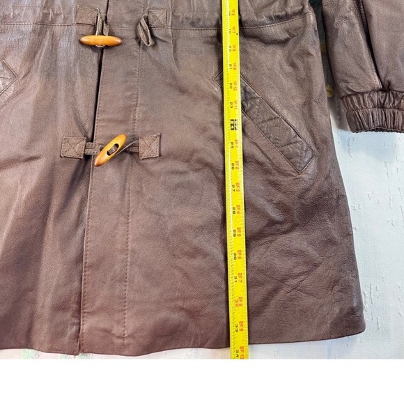 Greg Bell Men's Brown Leather Fur Hooded Duffle Coat Parka Size M - Picture 2 of 10